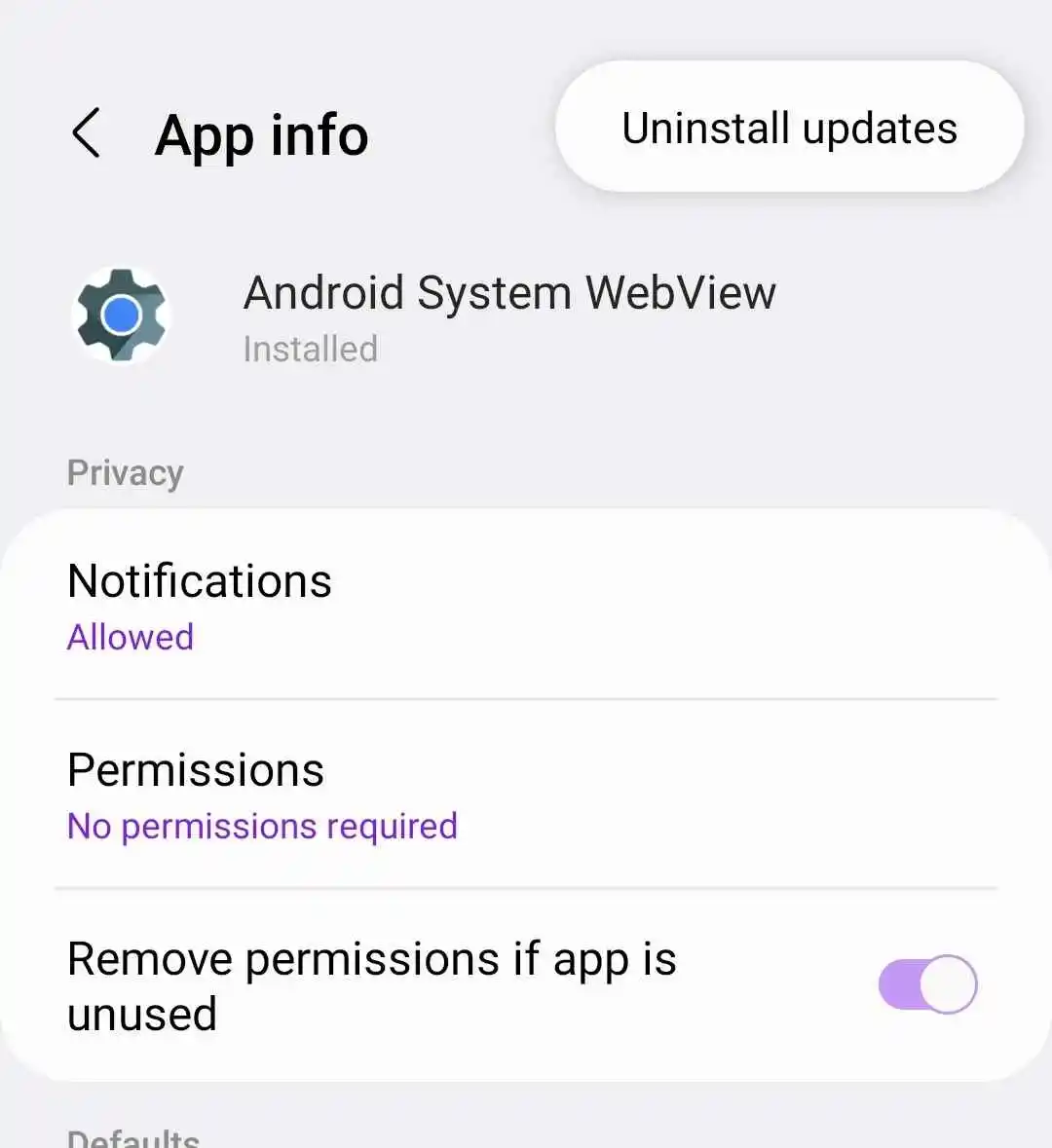 Uninstall Android System WebView update