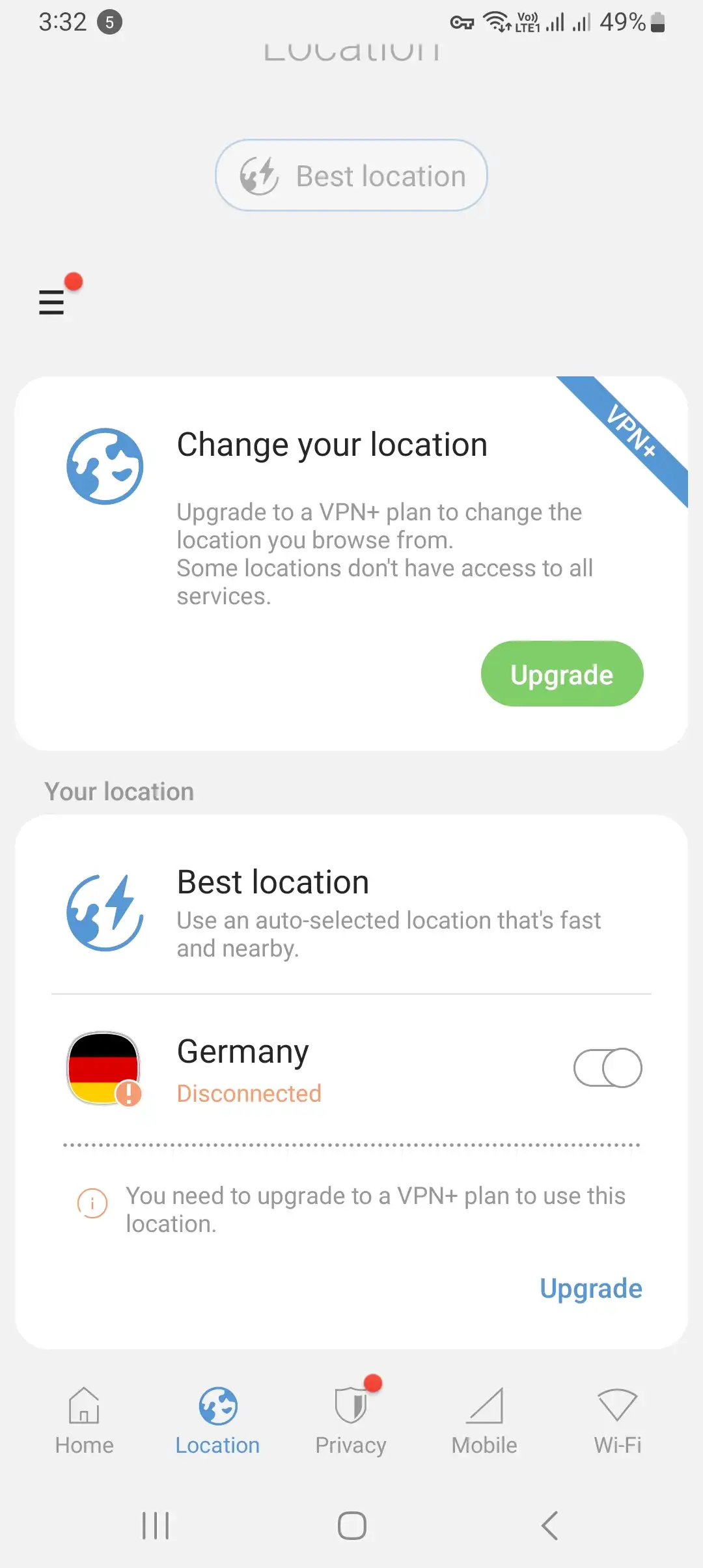 germany VPN connected from samsung max