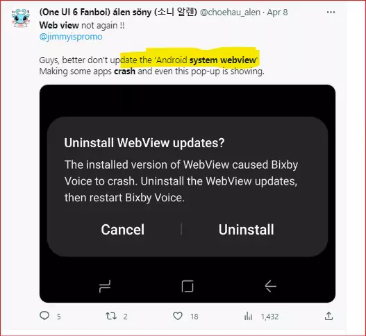 android system webview app crashing tweet